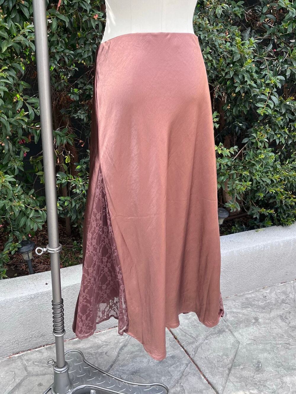 Maison d’Amélie Paris Brown Satin Lace Midi Skirt 10 Boho Romantic Fairy Grunge